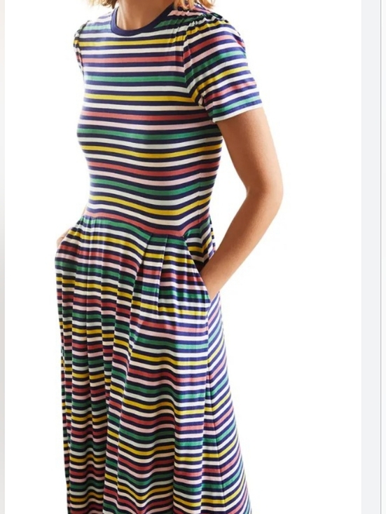 Boden Dresses & Skirts - Boden Lucinda Jersey Rainbow Colored Striped Short Sleeve Midi Dress 20 22Reg